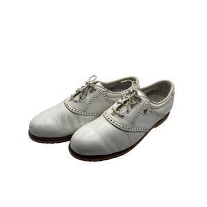 Vintage FootJoy Golf Shoes White Leather Saddle Spikeless Turf Mens 8B 80s